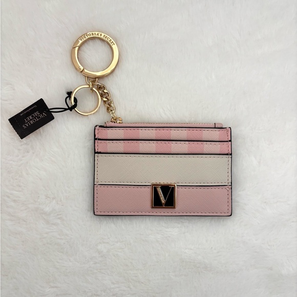 NWT Victoria's Secret The Victoria Card Case Keychain Iconic Stripe - Picture 1 of 6